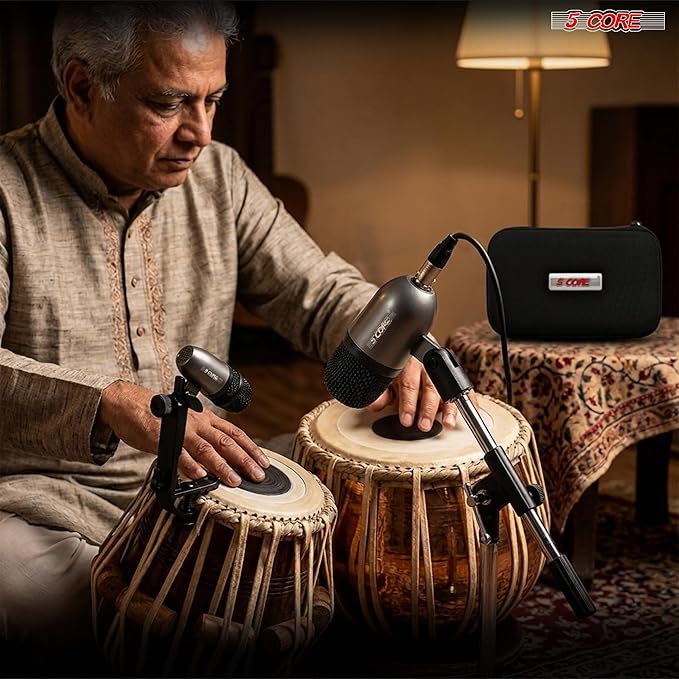 5 CORE Tabla Mic Indian Instrument Microphone Set for Bayan & Dayan Dholak Uni-Directional Mridangam Microfono for Recording Live Stage Temple & Classroom - Tabla MIC BLK