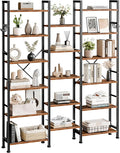 Furologee Triple 6 Tier Bookshelf, Bookcase with 17 Open Display Shelves, Wood and Metal Shelf Storage Organizer,Industrial Wide Shelving Unit for Living Room,Home Office,Rustic Brown