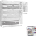 Magnetic File Holder, Magnetic File Organizer Wall Mount, 5 Tier Hanging Mail Organizer Folder Holder, Mesh Desk Accessories and Organizers, Paper Document Magazine Rack with 3 Pen Holder
