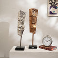 Set of 2 Modern Abstract Aluminum Sculptures 22.5" & 21" H with Black Base Gold & Nickel Finish for Living Room Office Home Decor