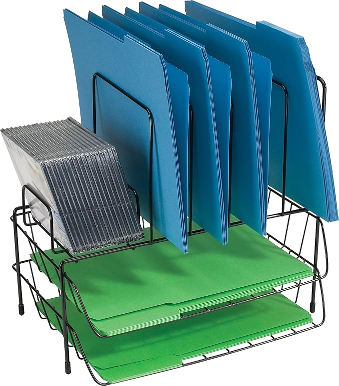 Double Side Load Desk Sorter with File Holder and Disk Tray Letter Size Black