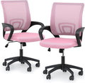 Magshion Office Chair Pack of 2, Ergonomic Mid-Back Mesh Desk Chair, Rolling Computer Chair with Lumbar Support & Comfy Armrests for for Gaming, Work, Study, 300 Lbs Capacity, Pink