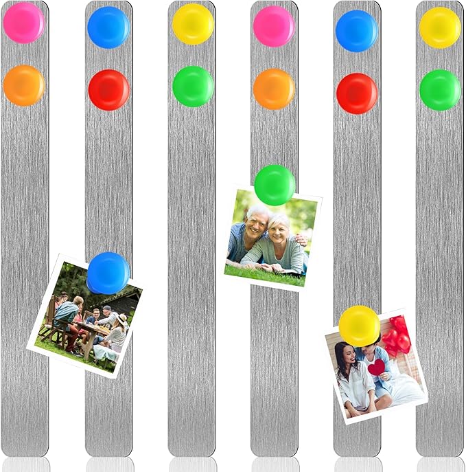 18 Pcs Magnetic Bulletin Board Strips Frameless Stainless Iron Board Strip with Colorful Magnet Self Adhesive Memo Strip for for Office Home Wall Photo (Silver)