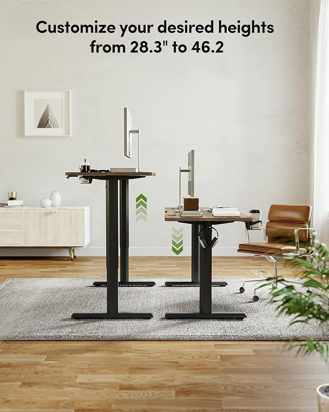 BANTI 55 x 24 Inches Standing Desk, Height Adjustable Electric Standing Desk, Stand up Table, Sit Stand Home Office Desk with Splice Board, Rustic Brown