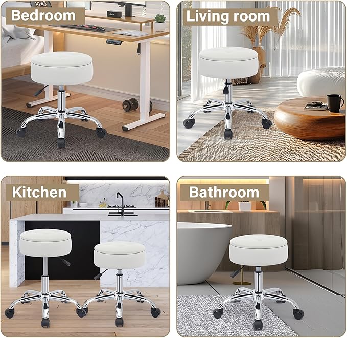 Gitrah Vanity Chair with Wheels Adjustable Vanity Stool with Storage Swivel Vanity Stool for Vanity Rolling Makeup Chair White
