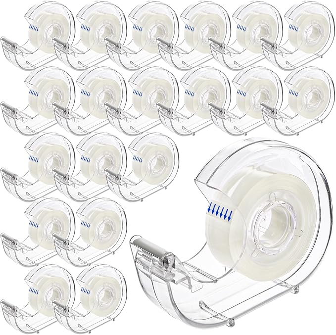 WRINGKIT 20 Pack Clear Tape with Dispenser, Refillable Tape Dispenser with Tape 0.7" x 1000", Office Tape Rolls with Dispenser Bulk, Transparent Tape Refills for Gift Wrapping, Crafting, School
