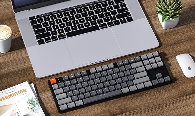Keychron K10 87 Key Ultra-Slim Wireless Bluetooth/USB Wired TKL Tenkeyless Mechanical Gaming Keyboard, RGB LED Backlit Low Profile Blue Switches for Mac Windows