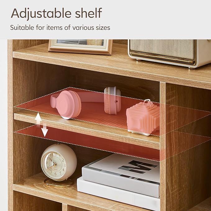 TUKAILAi Desktop Bookshelf Organizer, Countertop Storage Hutch with 7 Shelves for Desk, Dorm Desk Hutch Wood Display Rack for Home Office (Natural)