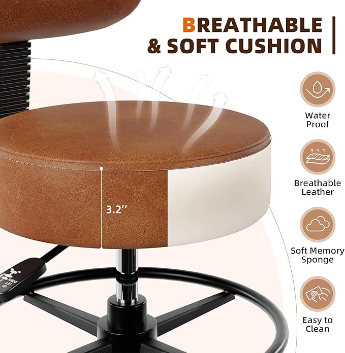 Drafting Chair with Back, Adjustable Foot Rest Rolling Stool (1,Brown)