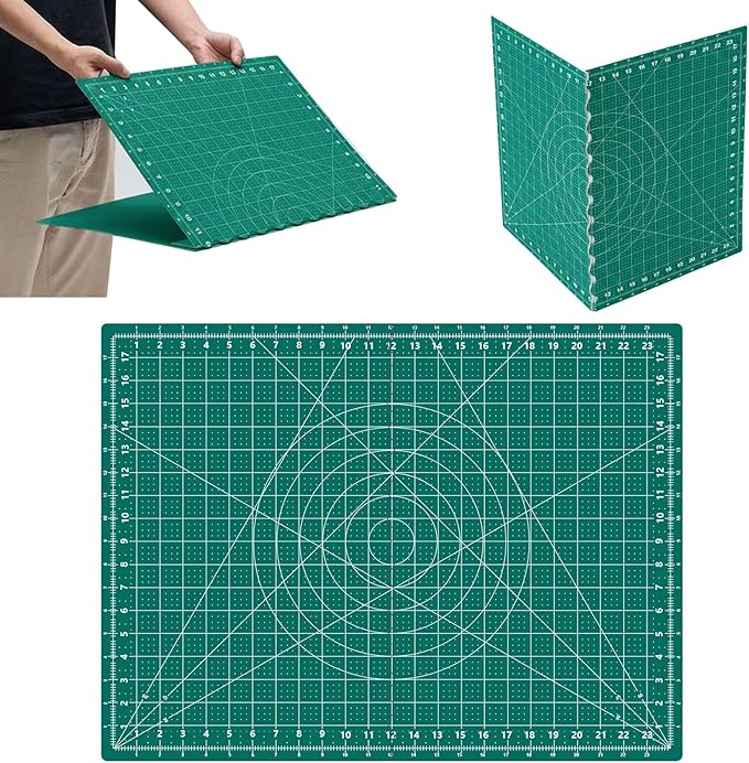 Teenyyou 18" x 24" Self Healing Folding Cutting Mat with Grid for Quilting, Sewing, Craft Hobby Board Sewing Cutting Mat for Quilting, Leather, Fabric, Crafting, Scrapbooking, Art, Clay, Green