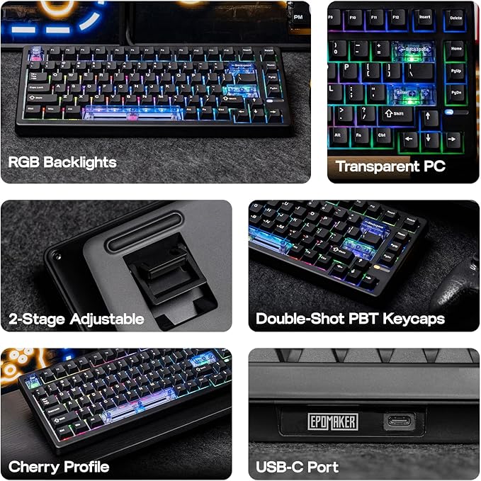 EPOMAKER HE80 Hall Effect Gaming Keyboard, 8K Polling & 32K Scan, Creamy Gasket, DKS, SOCD, Hot-Swappable, RGB Backlit, Wired Gaming Keyboard for PC & Mac (Black)