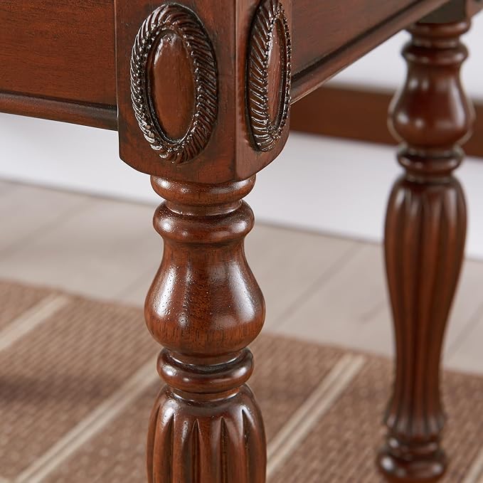 Vintage Wooden Writing Desk Stool Set, Large Secretary Desk and Cushioned Stool Set with 2 Drawers, 46" W Wood Writing Table Vanity Makeup Table Sets for Home Office-Cheery&Beige