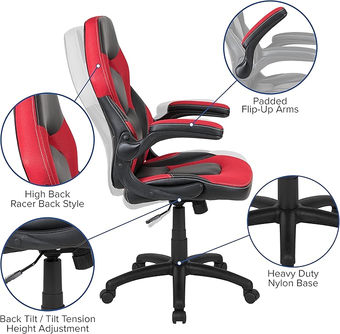 Flash Furniture Red Gaming Desk and Red/Black Racing Chair Set with Cup Holder and Headphone Hook