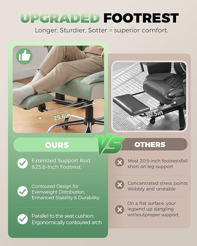 COMHOMA Big and Tall Office Chair with Upgrade Footrest, Heavy Duty Gaming Chair High Back Executive Chair with Spring Lumbar Support for Lower Back Pain Relief, 150°Reclining Adjustable Armrests