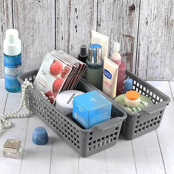 Farmoon 6 Pack Slim Storage Baskets, Grey Plastic Organizer Basket