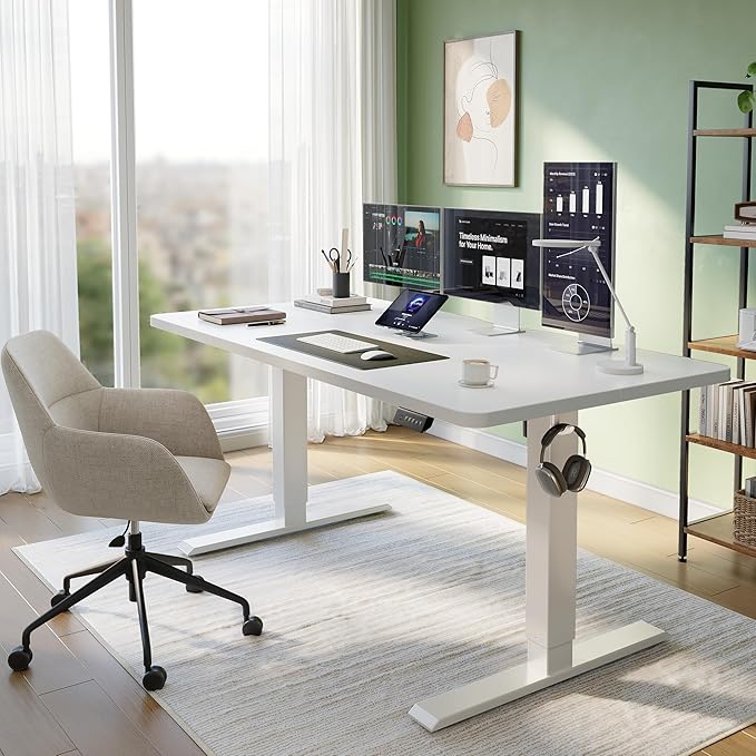 CubiCubi Electric Standing Desk Height Adjustable, 39.4 x 23.6 Inches Home Office Computer Desk, Sit to Stand Up with Memory Presets, White