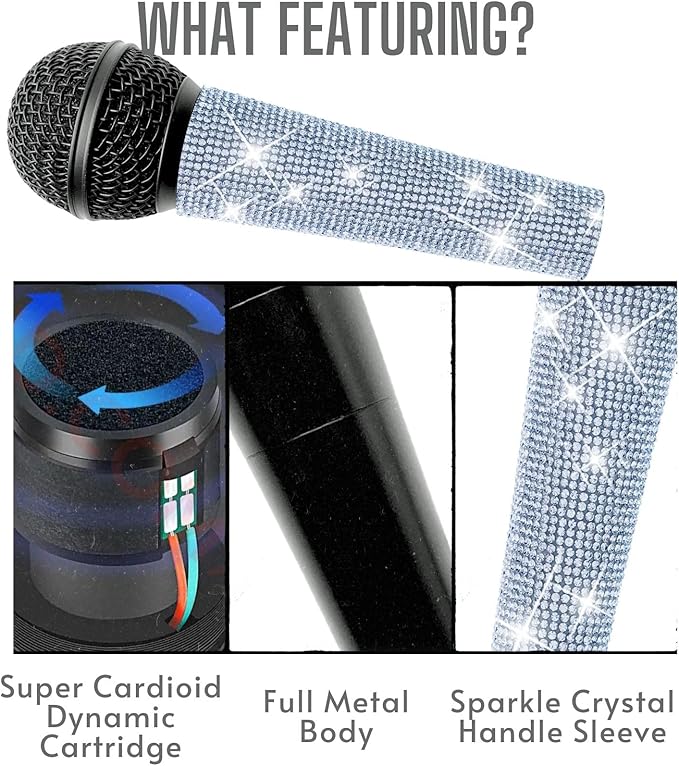 Glittering Sliver Custom Vocal Dynamic Microphone with Black Die-cast Metal Body with XLR Cable for Streaming Podcast Singing