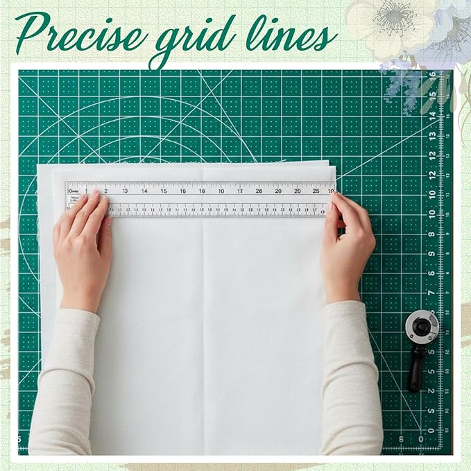 Teenyyou 18" x 24" Self Healing Folding Cutting Mat with Grid for Quilting, Sewing, Craft Hobby Board Sewing Cutting Mat for Quilting, Leather, Fabric, Crafting, Scrapbooking, Art, Clay, Green