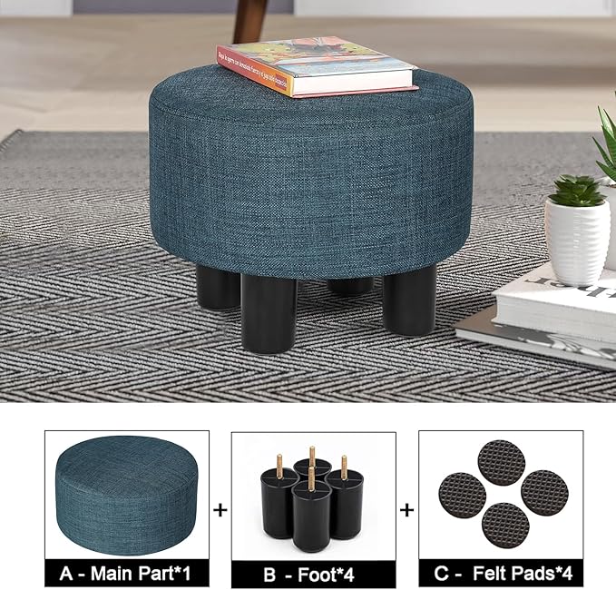 Joveco 12.4" Foot Rest for Under Desk Round Ottoman Stool for Home and Office (Blue)