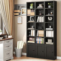 RALGEND 7-Tier Tall Narrow Bookshelf with Door Set of 3, 70.9 Inches CD DVD Slim Media Tower Rack with Storage Cabinet, Adjustable Shelves, Skinny Bookshelf Display Bookcase for Home Office, Black