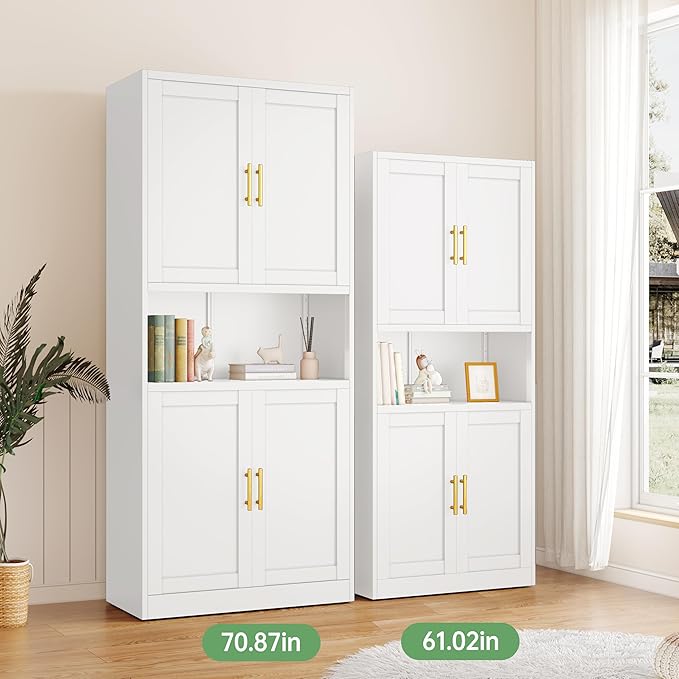 Ckzbx Pantry Cabinet 61" H Metal Kitchen Cabinet with 4 Doors, Bathroom Cabinets, 2 Adjustable Shelves for Kitchen, Home Office, Living Room, Dinning Room (White)