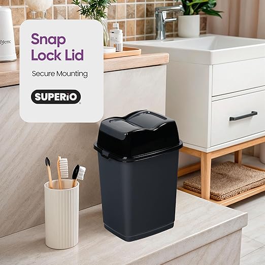 Garbage Cans with Swing Top-Split Lids, 2 Pack | Small Trash Cans with Lids | Durable Plastic | Slim & Sturdy Trash Bins | Fingerprint Resistant | 1.25 Gallon / 5 qt / 5 L – Grey | Superio Brand