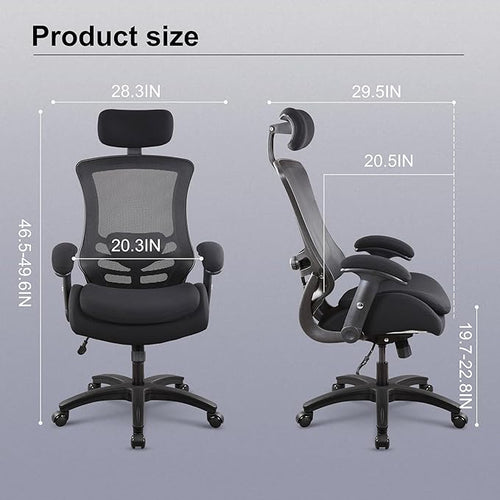 BOLISS Ergonomic Tall Office Chair with Double-Layer Seat Cushion, Desk Chair Adjustable Headrest, Adjustable Lumbar Support, Height Adjustable Flip-Up Arms