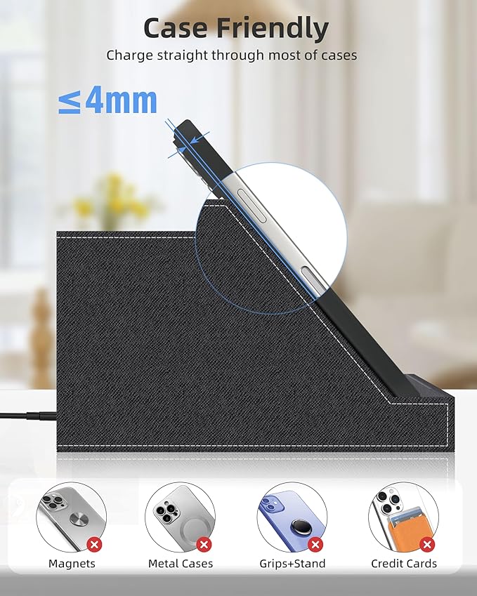 Wireless Charger with Desk Organizer, Fast Charging Station for iPhone 16/15/14/13/12/11 Pro Max, Desk Phone Charger Stand, Desktop Nightstand Organizer Pen Holder for Home Offfice Supplies