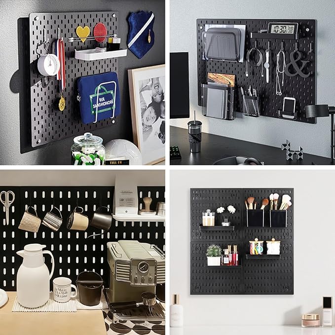 acDesign Pegboard Organizer, 4Pcs Metal Peg Board Panels with 26Pcs Peg Board Organizer Accessories for Walls Tool Organization
