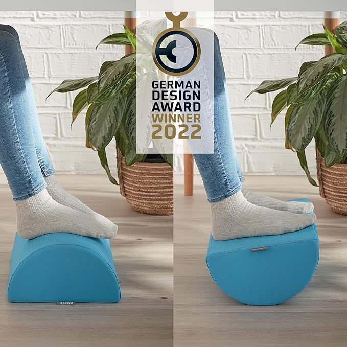 Leitz Desk Foot Rest, Adjustable Leg & Knee Support, Suitable for The Home Office, Relieves Shoulder & Back Ache, Made from Foam with A Fabric Cover, Ergo Cosy Range, Calm Blue, 53710061