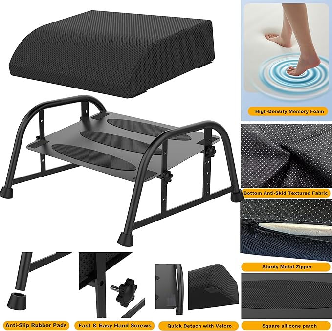 Under Desk Footrest with Memory Foam, Adjustable 10-Level Ergonomic Foot Rest for Office & Gaming Desk Accessories for Leg Rest, Reinforced Metal Frame, Non-Slip Base Extra Large（Black 2 USE
