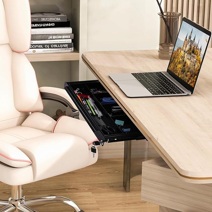 Frassie 18.8 inch Under Desk Pull-Out Drawer with Lock Office Mounted Sliding Metal Pencil Drawer for Standing Desk