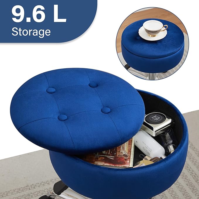 Gitrah Vanity Chair with Wheels Adjustable Vanity Stool with Storage Swivel Vanity Stool for Vanity Rolling Makeup Chair Blue