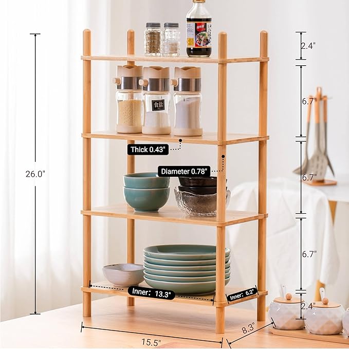 4-Tier Expandable Bamboo Desktop Organizer Shelf Kitchen Cabinet and Counter Riser Display Shelf for Top of Desk Home Office Bathroom Coffee Table Display Stand (1, Natural, 4-Tier)
