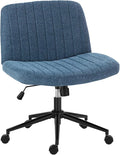 OLIXIS Criss Cross Chair with Wheels Wide Cross Legged Office Desk Vanity Chair Comfy Fabric Armless Adjustable Swivel for Home Computer Task Blue