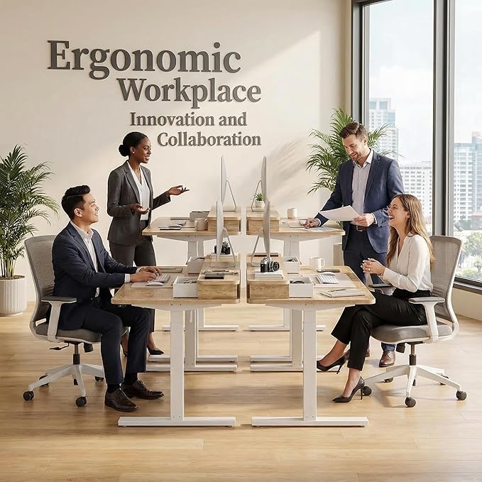 Grandder Electric Standing Desk with Two Drawers, Sit to Stand Up Height Adjustable Desk with Storage Shelf for Home Office, 48 * 24 Inch, Study, Ergonomic Adjustable Computer Desk, Oak