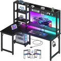L Shaped Gaming Desk with Shelves - 48 inch Corner Computer Desks with Storage Hutch Shelf Reversible Pegboard Led Lights Power Outlets PC Monitor Stand for Bedroom, Black