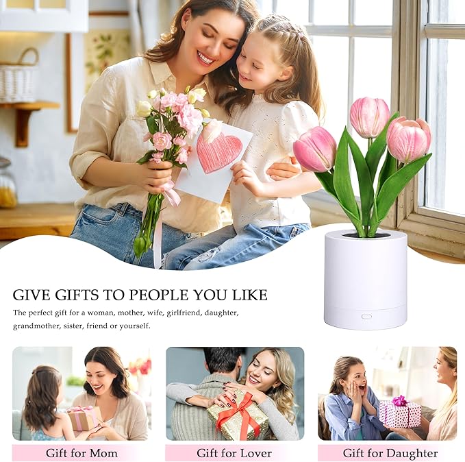 Lifnatty Tulips Flower Lamp for Women, Mothers Day Birthday Presents for Mom, Wife, Girlfriend - Rechargeable Dimmable Flower Table Lamp Decor, Cute Tulip Night Light for Women Birthday Christmas