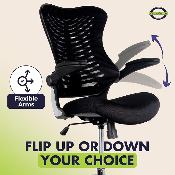 OfficeFactor 300 Lbs Tall Drafting Chair with Adjustable Foot Ring & Flip-Up Arms – Ergonomic Standing Desk Chair, Breathable Mesh Office Chair for Tall Desks, Counter Height & Reception(Black)