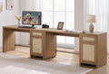 SICOTAS Rattan Home Office Desk, 2 Pieces Farmhouse Boho Executive Desk with Storage Cabinets and Drawers, Larger Writing Desk for Office, Study, Living Room, Oak