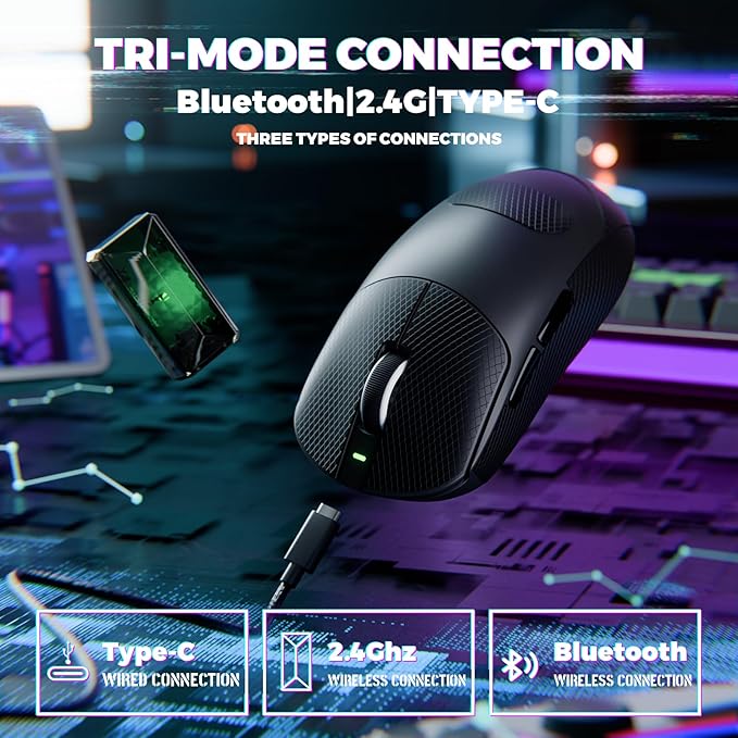 ATTACK SHARK X8 Ultimate Wireless Gaming Mouse,55g Ultra-Lightweight BT/2.4GHz Wireless/Wired Mouse,8K Polling Rate,PixArt PAW3950MAX Sensor,42000 DPI,Tape,800mAh Battery,Gamer Mice for PC/Mac(Black)