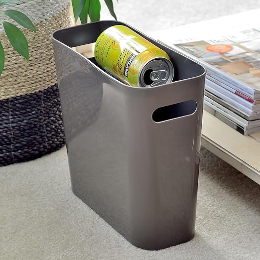 Youngever 1.5 Gallon Slim Trash Can, Plastic Garbage Container Bin, Small Trash Bin with Handles for Home Office, Living Room, Study Room, Kitchen, Bathroom (1 Pack Brown)