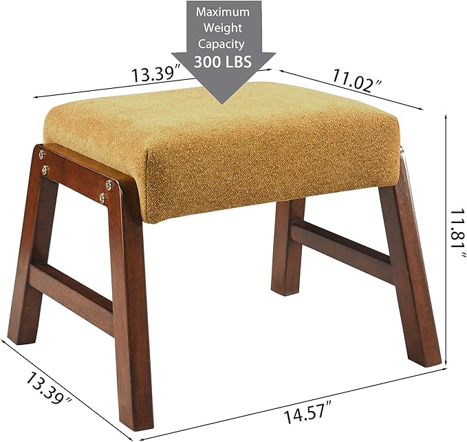 Small Footstool Ottoman, 11.8" H Fabric Wooden Foot Rest Ottoman with Wood Legs, Small Foot Stool Sofa Footrest Extra Seating for Living Room Entryway Office, Turmeric