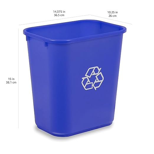 Amazon Basics Rectangular Commercial Office Recycling Wastebasket with Recycle Logo, Easy to Clean, 7 Gallon, Blue, Pack of 2