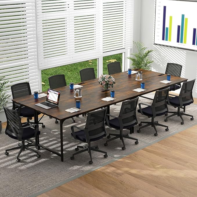 Tangkula 60" Conference Desk Set of 2, Modern Boardroom Desk with Storage Bag, Headphone Hook, Sturdy Metal Frame, Rectangular Seminar Table with Charging Station