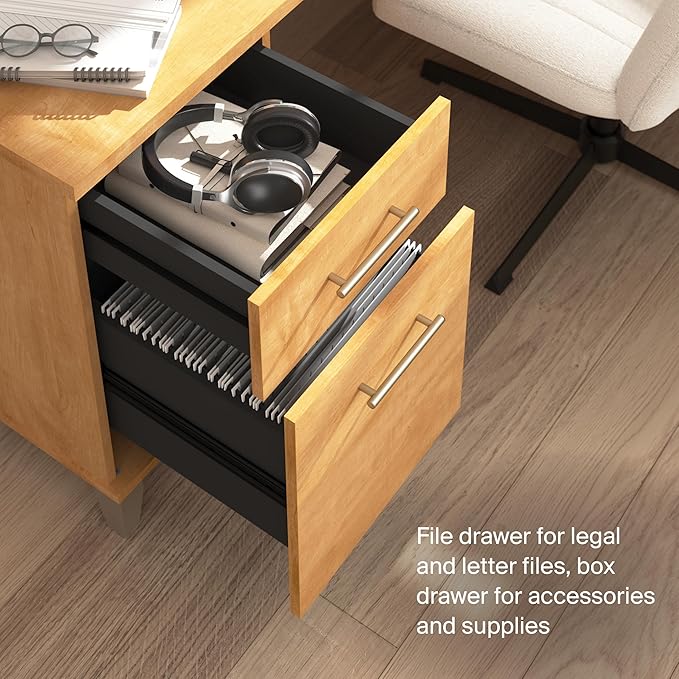 Bush Home 72-Inch L-Shaped Desk with Hutch, Corner Computer Office Desk with File and Box Drawers, Shelves and Storage Cabinet, Home Office Workstation, Somerset Collection, Maple Cross