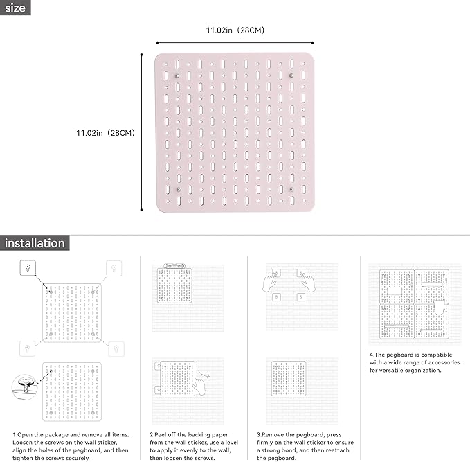 No Drill Pegboard Wall Organizer - HIPS Material Gaming & Office Storage with Accessories, White/Black/Pink Combination for Men Women Space-Saving (Pink)
