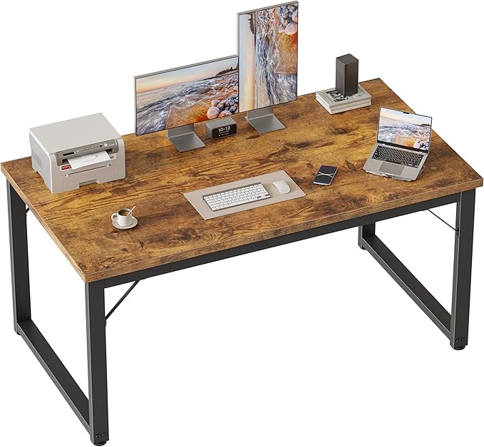 Mericonia 48 Inch Computer Desk, 1" Thick Heavy Duty Industrial Office Desk, Modern Simple Study Writing Table for Home Office Bedroom Workstation, Brown