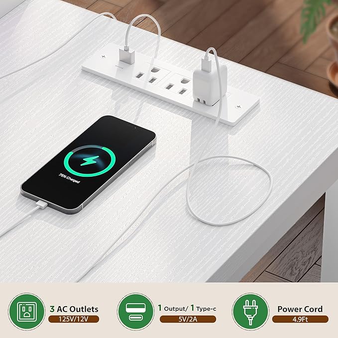 EnHomee L Shaped Gaming Desk with Drawers & Power Outlet, Small Computer Desk with LED Lights, Reversible White Office Desk with Monitor Stand for Gaming,Study Room,Home Office,Bedroom,White