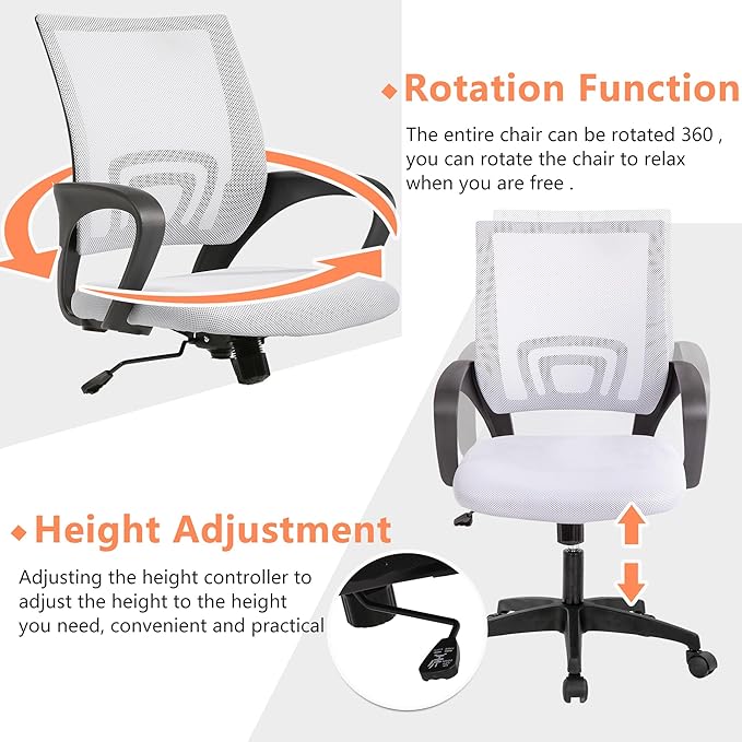 PayLessHere Home Office Chair - Adjustable Ergonomic Chair with Lumbar Support, Armrest, Executive Style, High Density Mesh, 360 Degree Swivel, for Men & Women (White)
